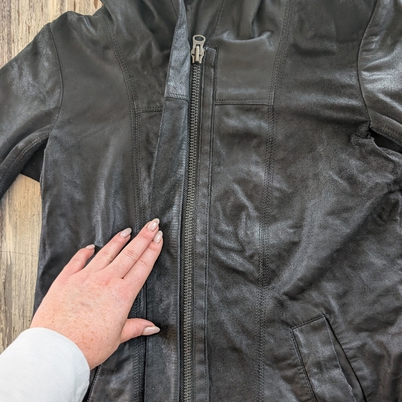 Danier Leather Zip Up Leather Hoodie Women's XS Black - Picture 5 of 10